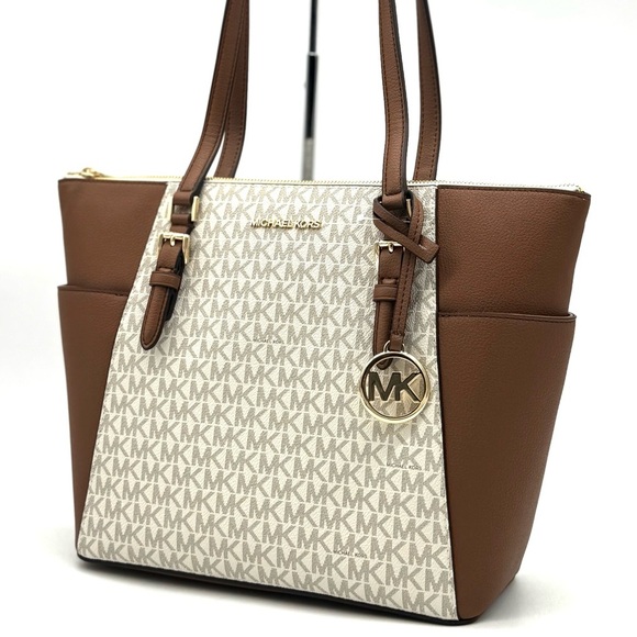Michael Kors Large Charlotte Tote Bag Vanilla/Brown - Picture 1 of 10